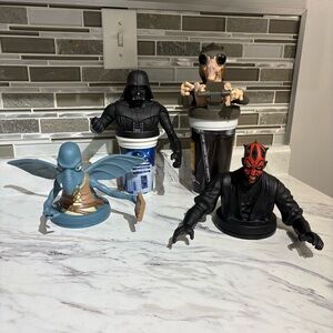 Vintage Starwars Cups & Toppers lot Lucas Film 1996 Starwars Episode.1 Pizza Hut